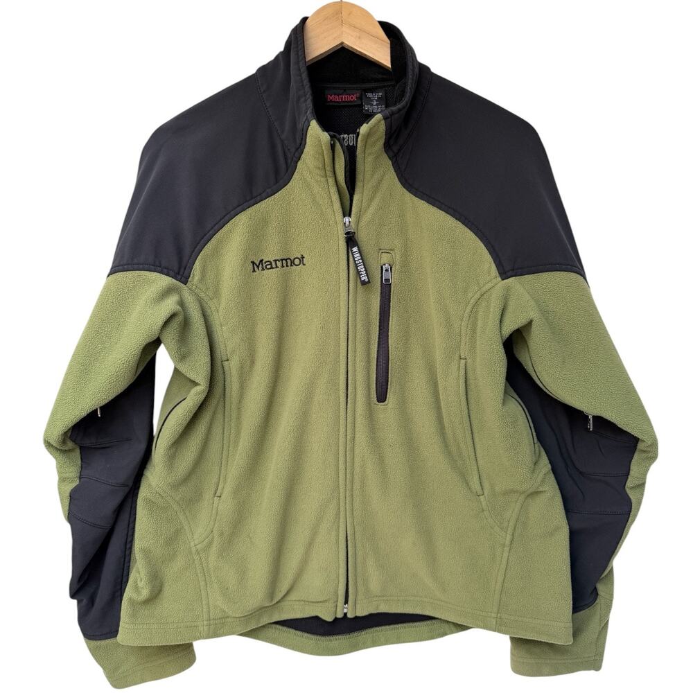 Marmot Fleece Jacket Mens Small Green Black Full Zip Outdoor Hiking Coat